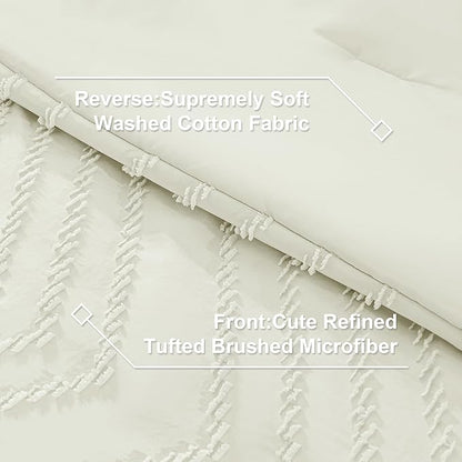 Litanika Ivory King Size Comforter Set with Sheets - 7 Pieces Bed in a Bag King Boho Tufted Complete Bedding Sets with Comforter, Sheets, Pillowcases & Shams