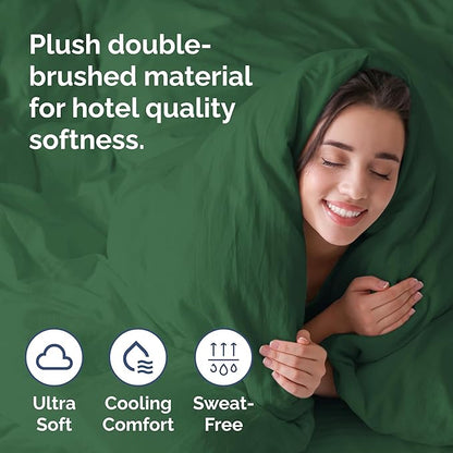Duvet Cover Full Size Set - Extra Soft Full Duvet Cover 80" x 90" with 2 Pillow Shams - Hotel Luxury, Easy Care & Fade Free with Zipper Closures & Ties - All Season, Comfy & Breathable (Emerald Green)