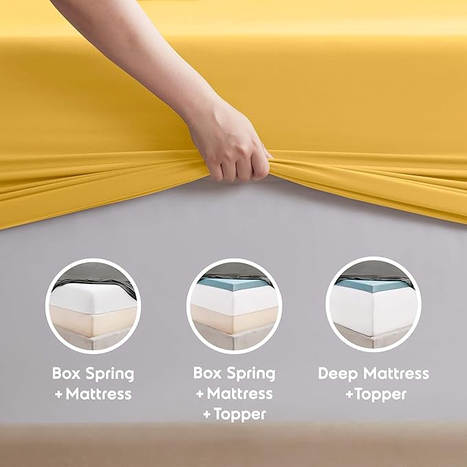 Nestl Queen Sheet Set - Luxury 1800 Ultra-Soft Microfiber Bed Sheets - Double Brushed - Deep Pockets - Easy Fit - 4 Piece Set - Bedding Sheets & Pillowcases (Queen, Yellow)