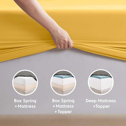 Nestl California King Sheet Set - 1800 Ultra-Soft Microfiber Cal King Bed Sheets - Double Brushed - Deep Pockets - Easy Fit - 4 Piece Set - Bed Sheets (California King, Yellow)