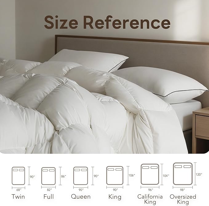 Goose Feather Down Fiber Comforters Queen Size, Extra Fluffy White Duvet Insert, Ultra-Soft, Breathable, Noiseless, All Season Hotel Luxury Collection Bedding Comforters 90"x90"
