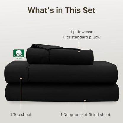California Design Den Soft Twin Sheets Set - 400 Thread Count Sateen, 100% Cotton Sheets, Deep Pockets, and Durable Bedding Set for Dorm Rooms & Adults - Black