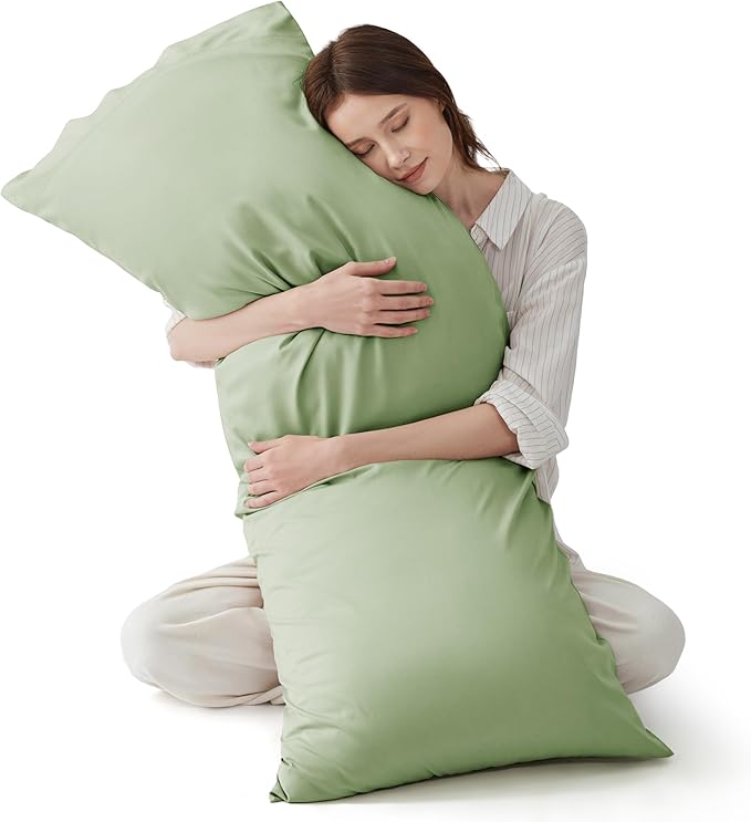Bedsure Body Pillow Cover, Cooling Body Pillow Pillowcase for Hot Sleepers, Rayon Derived from Bamboo, PureWoven Silky Soft Long Pillow Case Cover with Envelope Closure, Sage Green, 20x54 Inches
