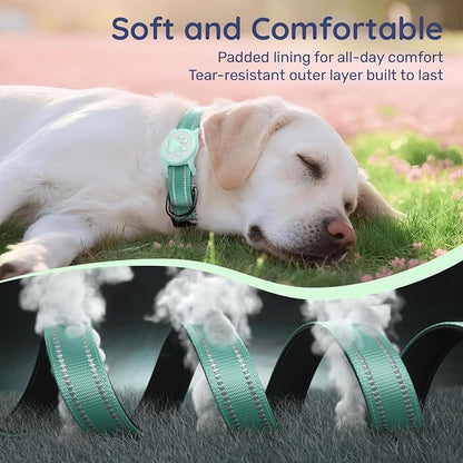Airtag Dog Collar, Reflective Ultra-Durable Nylon Padded with QR Code Buckle & IP68 Waterproof Air Tag Holder Compatible for Apple AirTag, Comfortable for Small Medium Large Dogs (Green, XS)