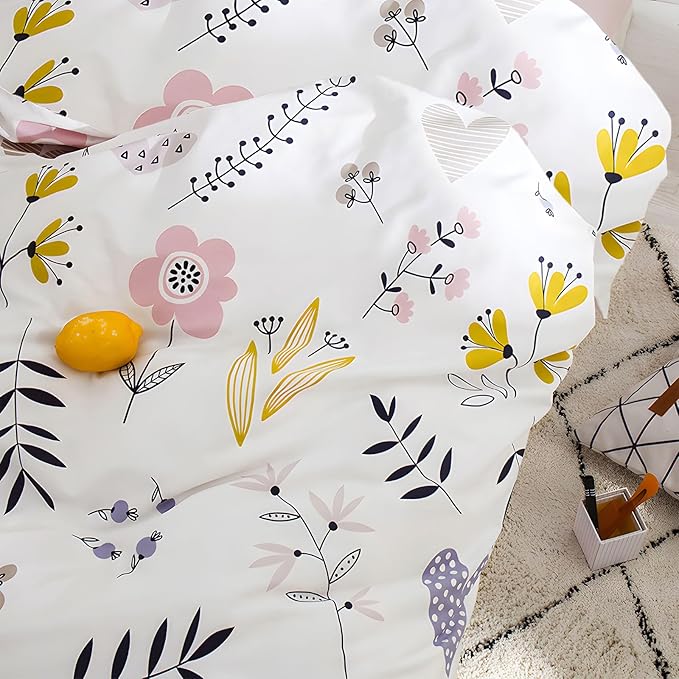 HighBuy Pink Floral Comforter Set Full Size Cottagecore Botanical Flower Comforters Boho Bedding Set 3 Pieces with 2 Pillowcases,Kids Girls Comforter Set for Full Bed All Season,Ultra Soft