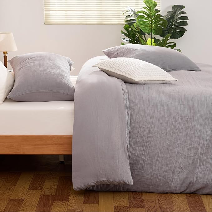 Gray Twin Duvet Cover, 100% Sandwashed Cotton Soft Twin Size Duvet Cover Set 3 Pieces with Zipper Clousre & Corner Buttons (Gray, Twin 69 x 90)