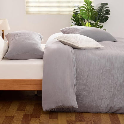 Gray Twin Duvet Cover, 100% Sandwashed Cotton Soft Twin Size Duvet Cover Set 3 Pieces with Zipper Clousre & Corner Buttons (Gray, Twin 69 x 90)