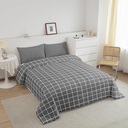 Grey Plaid Comforter Set Buffalo Check Plaid Bedding Set Classic Gingham Pattern Bedding Home Decor Modern Simple Style Comforter Twin Size Quilted Duvet Set 1 Comforter with 1 Pillowcase
