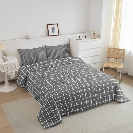 Grey Plaid Comforter Set Buffalo Check Plaid Bedding Set Classic Gingham Pattern Bedding Home Decor Modern Simple Style Comforter King Size Quilted Duvet Set 1 Comforter with 2 Pillowcase