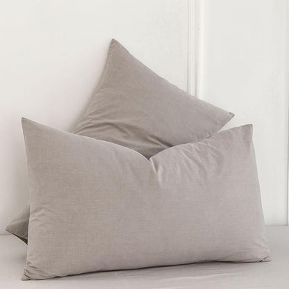 MooMee Bedding Pillowcases Pack of 2 100% Washed Cotton Linen Like Textured Breathable Durable Soft Comfy (Heathered Brownish Grey, Queen)