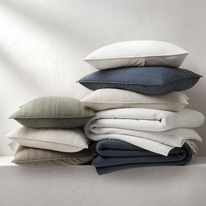 EVERGRACEHOME 100% Cotton Modern Lines Quilt Set King Size, Pre-Washed Soft Striped Coverlet Bedspread, 3 Piece Lightweight Bedding Set for All Season, with 2 Pillow Shams, Stone Taupe