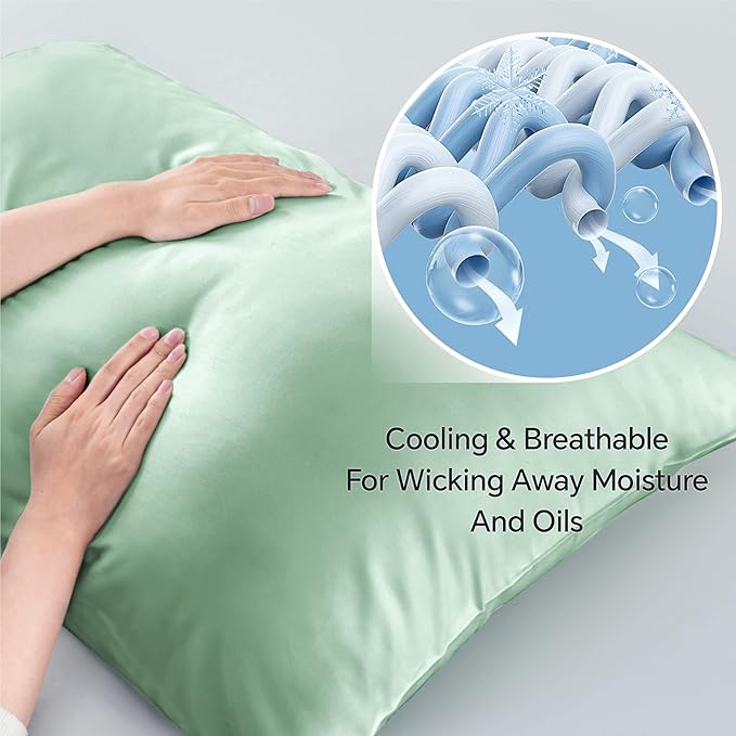 BEDELITE Pillow Cases Queen Size Set of 2, Rayon Derived from Bamboo, Cooling Pillow Cases for Hot Sleepers & Night Sweats, Breathable and Silky Soft Envelope Pillowcases(Mint Green, 20"x30")