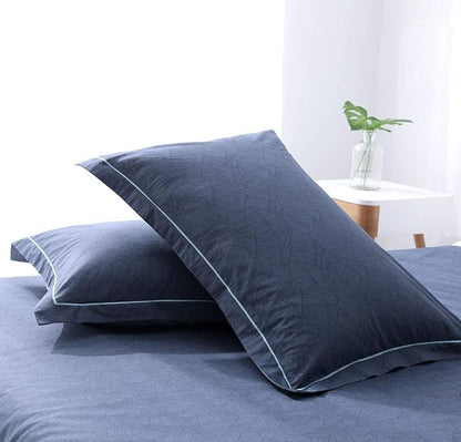 SLEEPBELLA Duvet Cover Full Size, 600 Thread Count Cotton Navy & Grey Printed with Luxurious Blue Leaves Pattern Reversible Botanical Comforter Cover Sets, Bedding Set 3Pcs (Full, Navy-Blue Leaves)