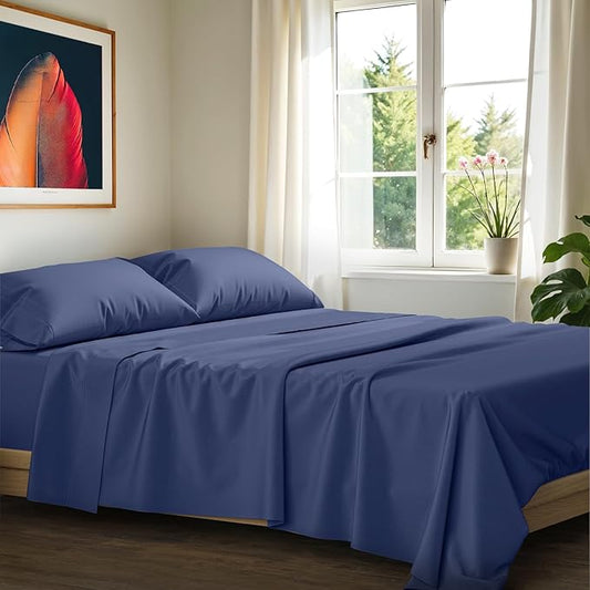 Ashton Sheets 100% Egyptian Cotton Sheets Queen Size - 1200 Thread Count Queen Size Sheets Set Egyptian Cotton, 4 PC Luxury Bedsheet (Navy Blue), Soft, Cooling, 17" Deep Pocket Sateen Bedsheet Set