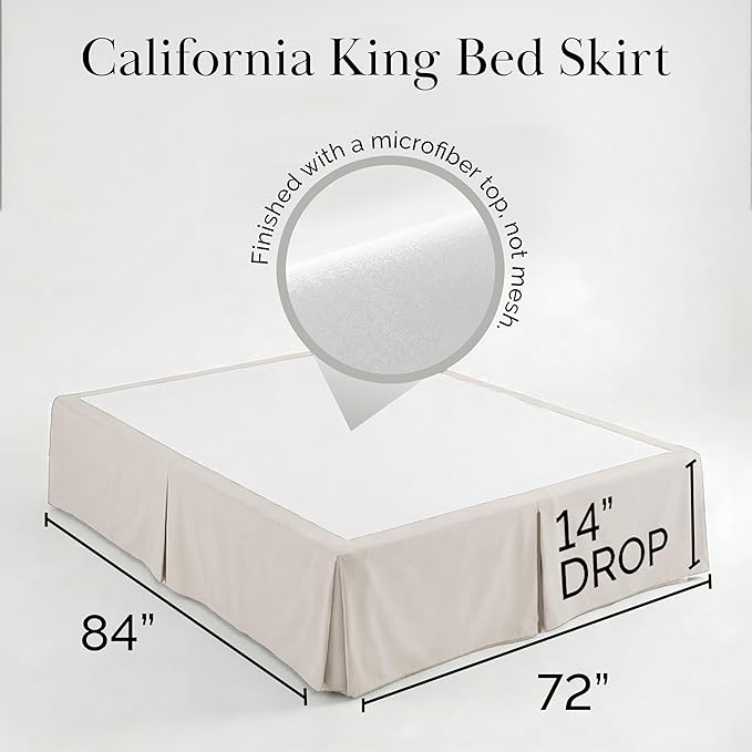Southshore Fine Living, Inc. Hotel Quality California King Bed Skirt 14 Inch Drop - Pleated Bed Skirt California King Size - Easy Care, Pet Hair Resistant Microfiber Dust Ruffle - Natural Beige