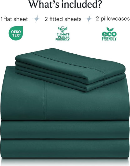 LuxClub 5 PC Split King Sheet Set, Breathable Luxury Bed Sheets, Deep Pockets 18" Eco Friendly Wrinkle Free Cooling Sheets Machine Washable Hotel Bedding Silky Soft - Emerald Split King