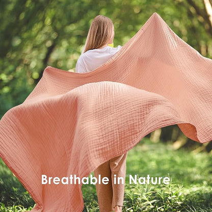EMME Cotton Muslin Twin Blanket Breathable Gauze Soft Lightweight Adults Gifts for Women (Pink,60"x80")