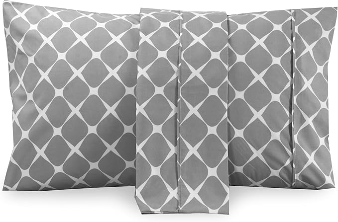 Elegant Comfort Luxury Ultra-Soft 2-Piece Pillowcase Set - 1500 Premium Hotel Quality Microfiber Double Brushed - Wrinkle Resistant, Standard/Queen, Bloomingdale Pattern Gray