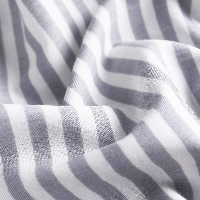 Wake In Cloud - Striped Cotton Duvet Cover Set, Ticking Stripe Pinstripe Farmhouse, 100% Cotton Bedding Set, 3 Pieces, Gray White, Full Size