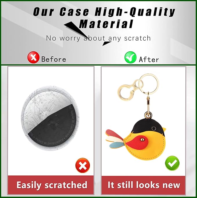 BORKUANA Leather Keychain Holder Case Compatible with AirTag,Cute Protective Cover with Keyring
