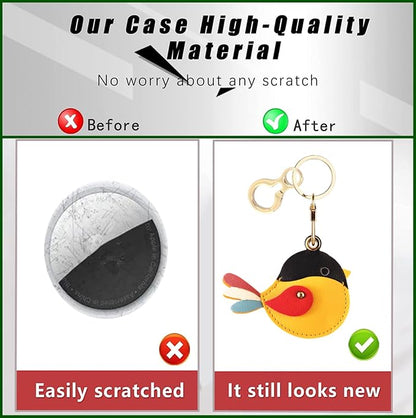 BORKUANA Leather Keychain Holder Case Compatible with AirTag,Cute Protective Cover with Keyring
