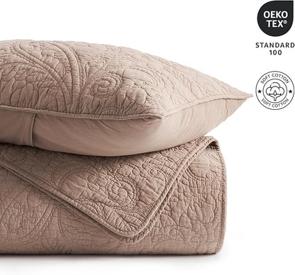 EVERGRACE 100% Cotton Paisley Quilt Set, King Size 3 Piece Set – Prewashed Lightweight Bedspread with 2 Shams, Soft Matelasse Coverlet for All-Season, Dusty Brick (Red Undertones)