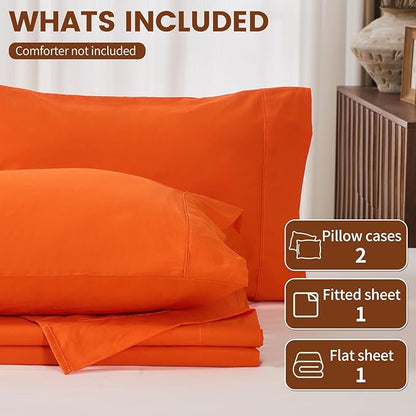 100% Linen Sheets King Size,Breathable & Durable 4-Piece Bed Flax Sheet Set,Soft All-Season Bedding for Hot Sleepers 16" Deep Pocket Oeko-TEX Certified,（King, Orange）