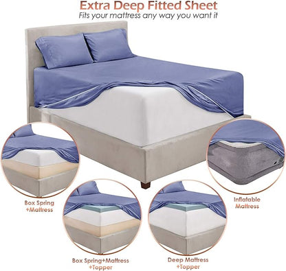Hearth & Harbor Extra Deep Pocket Sheets - Fits Mattress 18-24 Inches Deep - Extra Deep Pocket Full Size Sets - 6 Piece Full Size - Full - Steel Blue