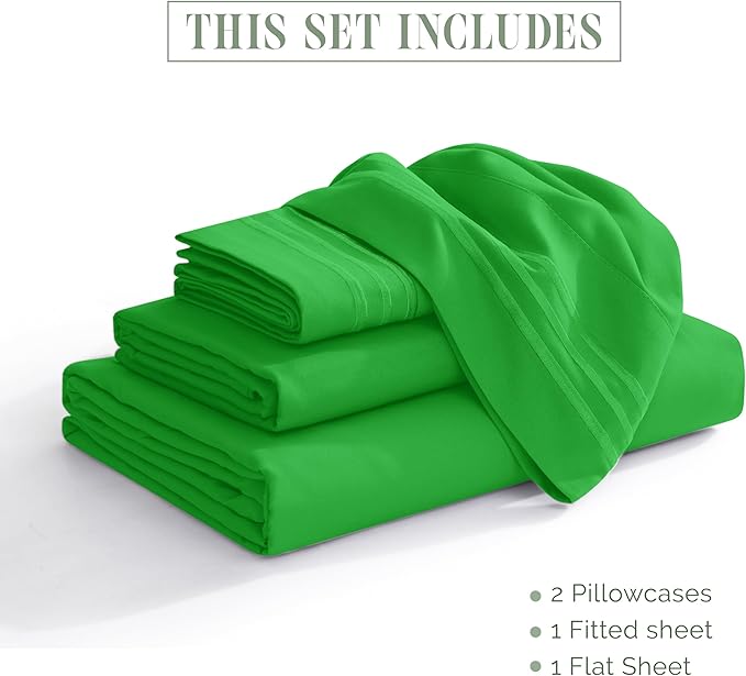 Elegant Comfort Luxurious 1500 Premium Hotel Quality Microfiber 4-Piece Sheet Set, 18-24 Inches Deep - Extra Deep Pocket Sheets - Ultra Soft 4PC Deep Pocket Sheets, King, Emerald Green