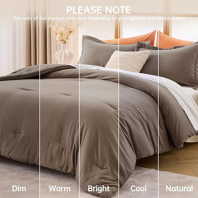 MUXHOMO Queen Comforter Set, All Season Ultra Soft Down Alternative Bedding - 3 Piece Lightweight Bed Set Includes 1 Comforter (90"x90") and 2 Pillow Shams (20"x26"), Brown