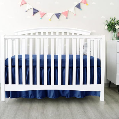 Biloban Crib Bed Skirt Navy 4 Sides Pleated Dust Ruffle Adjustable Fit Standard Crib Toddler Bed Skirts for Baby Boy or Baby Girl Crib Bedding, Navy Blue Crib Skirt Machine Wash