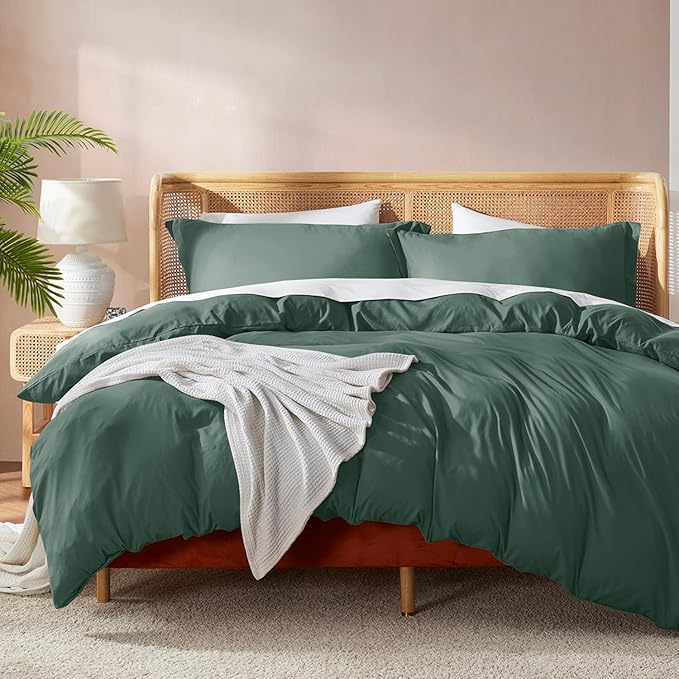 Nestl Forest Green Duvet Cover Full Size - Soft Double Brushed Full Size Duvet Cover Set, 3 Piece, with Button Closure, 1 Duvet Cover 80x90 inches and 2 Pillow Shams