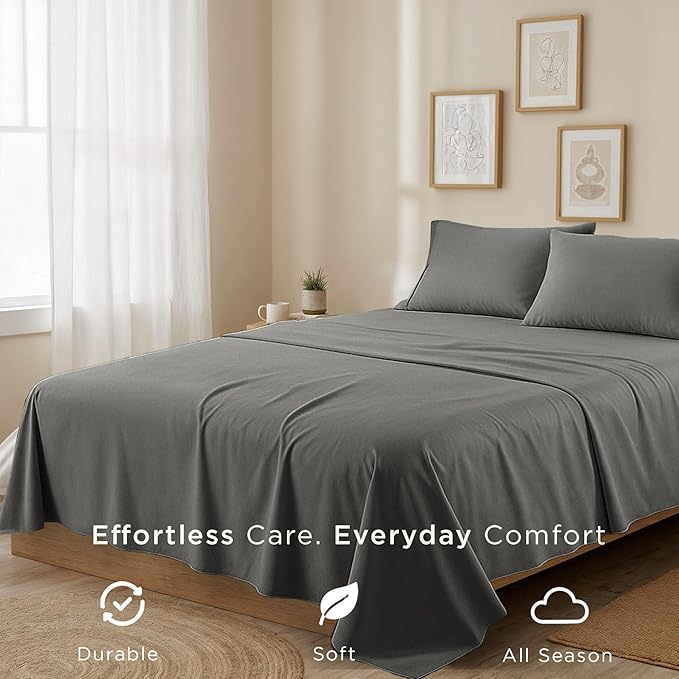 Threadmill Cotton Twin XL Sheet Set | 100% Cotton Sheets for Twin XL Size Bed | Solid Sateen Twin XL Bed Sheets Set with 16” Deep Pocket | Soft Breathable 3-Piece Cooling Sheet Set | Dark Grey