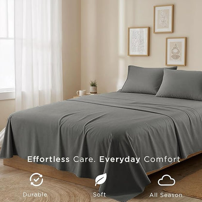 Threadmill Cotton Twin XL Sheet Set | 100% Cotton Sheets for Twin XL Size Bed | Solid Sateen Twin XL Bed Sheets Set with 16” Deep Pocket | Soft Breathable 3-Piece Cooling Sheet Set | Dark Grey
