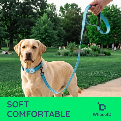 Airtag Dog Collar and Leash Set,Reflective Ultra-Durable Nylon Padded with QR Buckle & IP68 Waterproof Air Tag Holder Compatible for Apple AirTag, Comfortable for Small Medium Large Dogs (Blue Set,L)