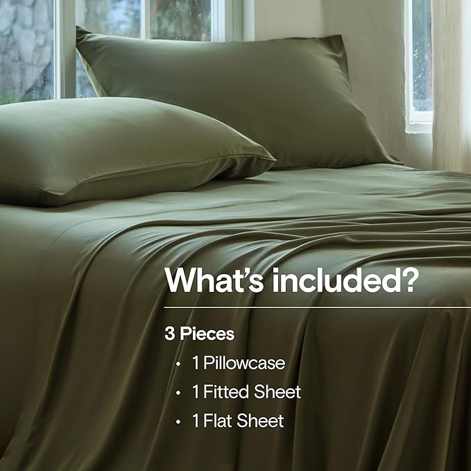 DOZ Sheet Set, 100% Viscose derived from Bamboo, Organically Grown, Buttery Soft, Cooling Sheets, High GSM, Deep Pockets - 3 Piece - 1 Pillowcase 1 Fitted 1 Top Sheet (Olive, Twin XL)