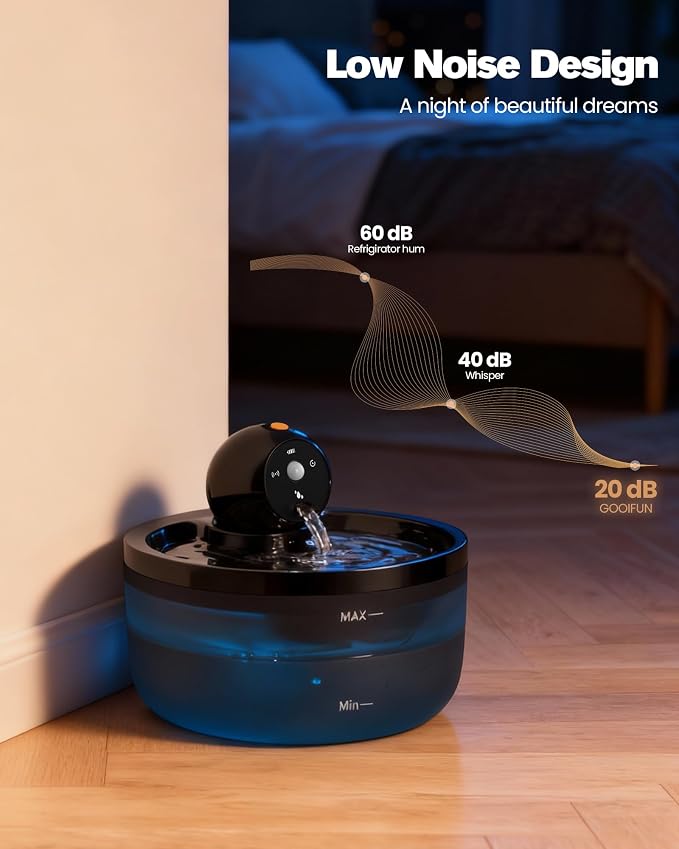 Cat Water Fountain Wireless Cordless: Cat Fountain for Drinking Battery Operated - 88oz/2.6L Black Pet Water Fountain Rechargeable - Quiet Cats Water Bowl Dispenser with Motion Sensor - Small Animals