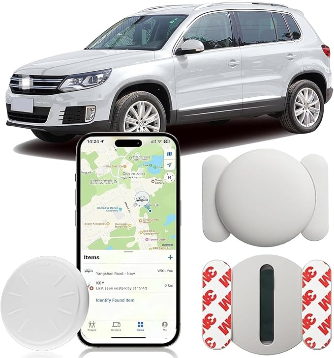 Car GPS Tracking Device for Vehicles,Cars etc,Real Time Vehicle Tracker with Magnetic Case,Work with Apple Find My(iOS Only),No Monthly Fee (White,1PCS)