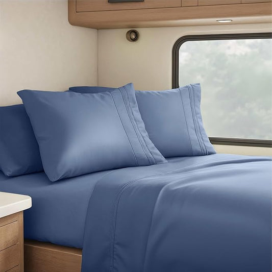 Clara Clark RV Queen Sheets, 6 Piece RV Sheets Set - Hotel Luxury Sheets for RV Bunks, Super Soft Bedding Set, Short Queen,Navy Blue