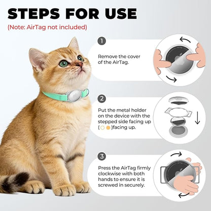 AirTag Cat Collar, Ultra Elastic Cat Tracker Collar (Green) | Compatible with Apple Air Tag Holder, Lightweight, Scratch Resistant, Stepless Adjustable Pet Tracking Collars for Cat Kitten