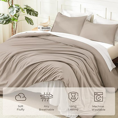 Litanika Light Coffee Twin/Twin XL Comforter Set, 2 Pieces Lightweight Solid Bedding Set, All Season Fluffy Bed Set (66x90In Comforter & 1 Pillowcase)