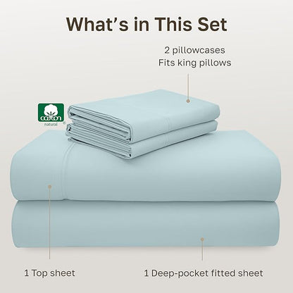 California Design Den Luxury King Size Sheet Set - 100% Cotton, 600 Thread Count Deep Pocket King Sheets, Hotel-Quality Bedding with Sateen Weave - Seafoam