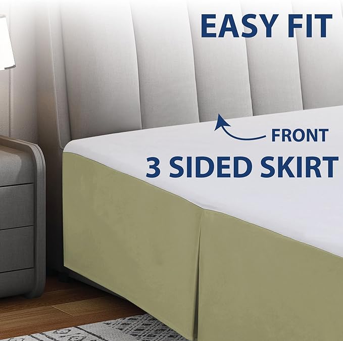 Cathay Home Double Brushed Microfiber Pleated Easy Fit Bed Skirt, Ultra Soft, Fade and Wrinkle Resistant - Sage, Twin