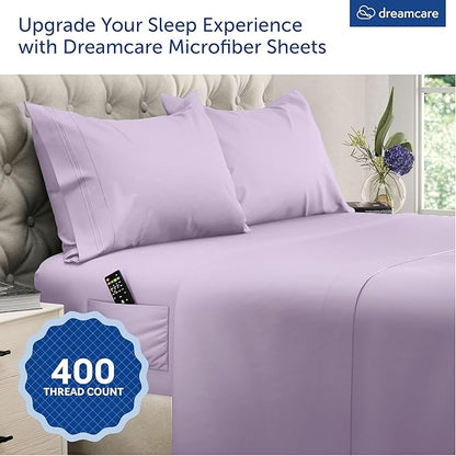 DREAMCARE Queen Sheet Set – 4 pcs Cooling Sheets – up to 21” Extra Deep Pocket Queen Sheets – Hotel Luxury Sheets & Pillowcases – Superior Softness 100% Microfiber with Side Pocket - Lavender