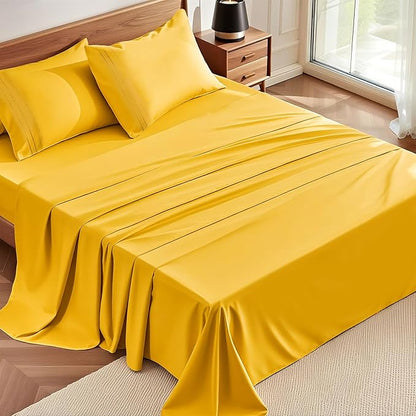 ClevaHome Full Sheet Set, 4-Piece Full Size Sheets, Lightweight & Super Soft Easy Care Microfiber– Shrinkage & Fade Resistant Bedding Set with 14'' Deep Pockets (Mustard)