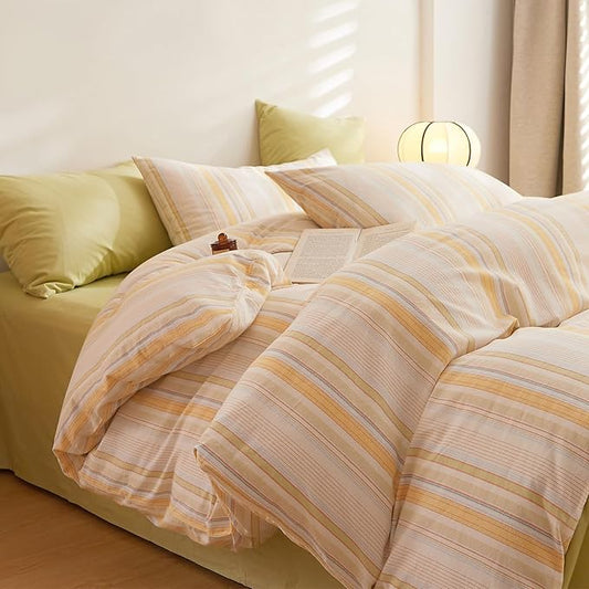 HighBuy Striped Comforter Set Twin XL,Yellow Striped Comforter Teen Boys Lightweight Soft Bedding Sets Vintage Stripes Pattern Comforter Set 3 Pieces,Fluffy Bedding with 2 Pillowcases