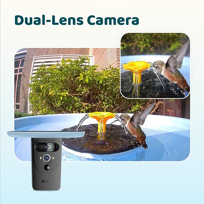 Smart Bird Bath with Camera Solar Powered & Fountain & Stand, Dual-Lens Camera for Wildbird Watching, Auto Capture Bird Videos & Motion Detection - AI by Subscription