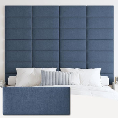 IFNOW Wall Mounted Headboard, Peel and Stick Panels, Blue, Queen | 3D Soundproof Acoustic Padding, Reusable and Removable Tufted fabric Bed Headboard for bedroom (9 Panels, 10" x 24")