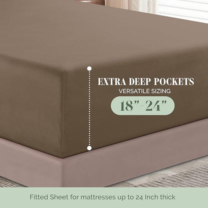 Elegant Comfort Luxurious 1500 Premium Hotel Quality Microfiber 4-Piece Sheet Set, 18-24 Inches Deep - Extra Deep Pocket Sheets - Ultra Soft 4PC Deep Pocket Sheets, Twin/Twin XL, Taupe