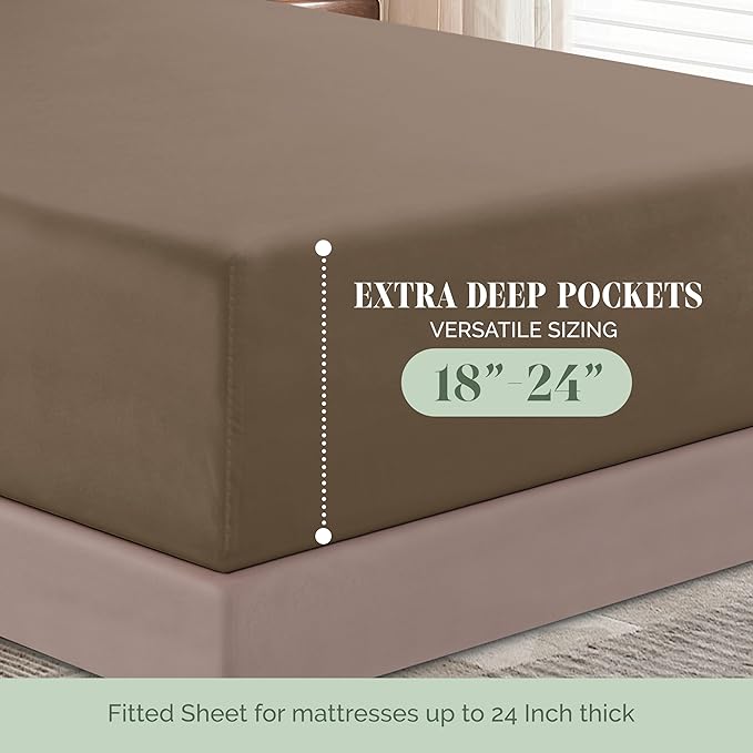 Elegant Comfort Luxurious 1500 Premium Hotel Quality Microfiber 4-Piece Sheet Set, 18-24 Inches Deep - Extra Deep Pocket Sheets - Ultra Soft 4PC Deep Pocket Sheets, California King, Taupe